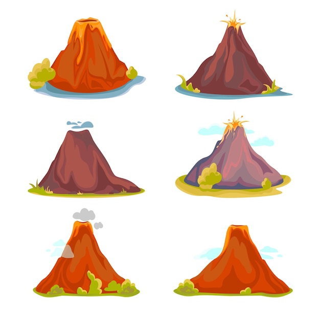 マグマと溶岩で熱い火山を漫画します プレミアムベクター