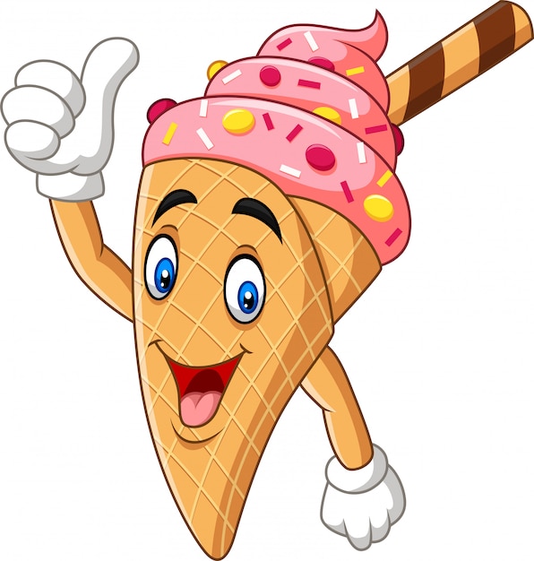 Cartoon ice cream cone giving thumbs up Premium Vector