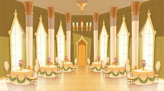 Cartoon Illustration Of Castle Hall Ballroom For Dancing