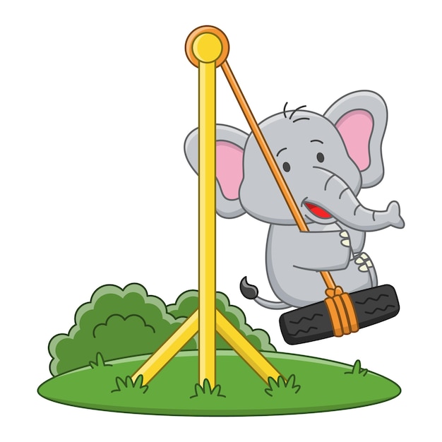 Premium Vector | Cartoon illustration of a cute elephant playing on a swing