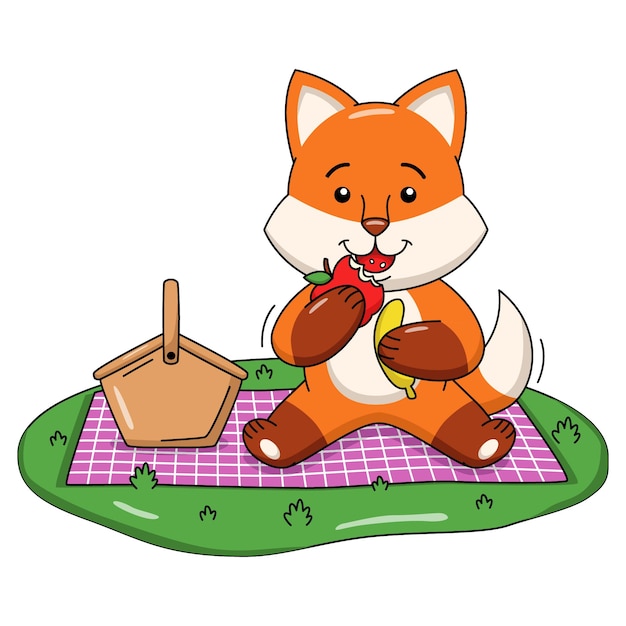 Premium Vector Cartoon illustration of a cute fox eating fruit