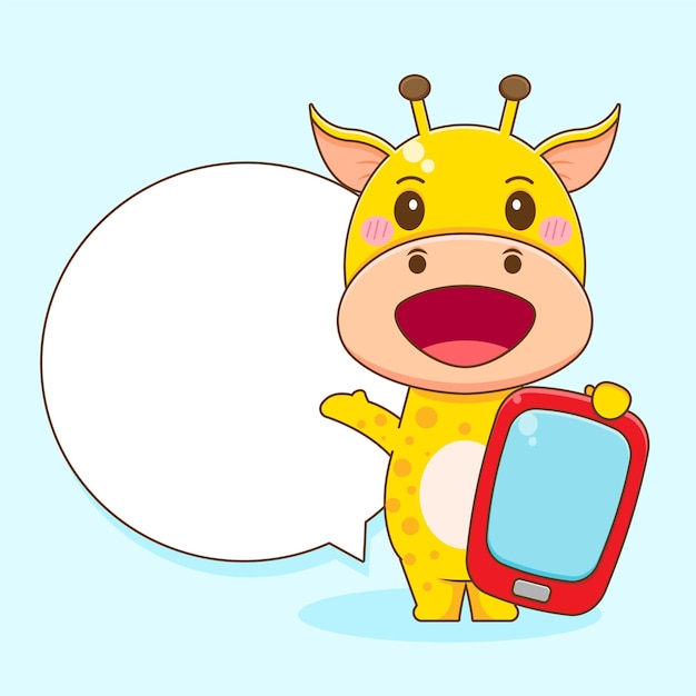 Premium Vector Cartoon Illustration Of Cute Giraffe With Balloon Chat And Phone