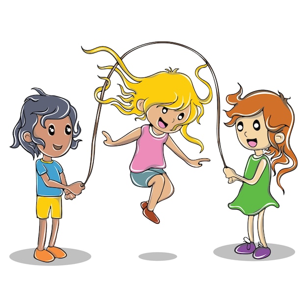 Cartoon illustration of cute girls playing. Vector | Premium Download