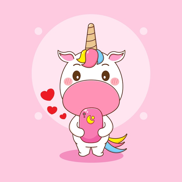 Premium Vector Cartoon Illustration Of Cute Unicorn Character Playing Hand Phone