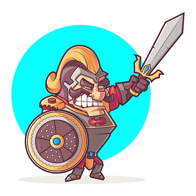 Cartoon illustration of cute warrior. | Premium Vector