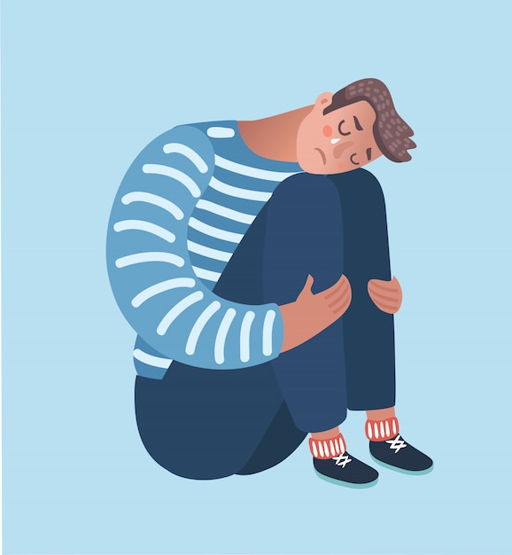Premium Vector Cartoon Illustration Of Despaired Man Hug His Knee And Cry When Sitting Alone On The Floor Isoolated Characters On White Background