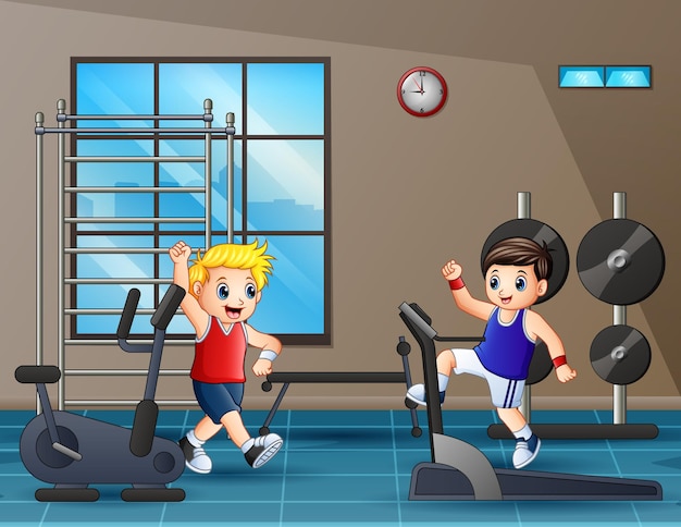 Premium Vector | Cartoon illustration of happy boys in the gym
