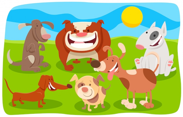 Premium Vector | Cartoon illustration of happy dogs characters group