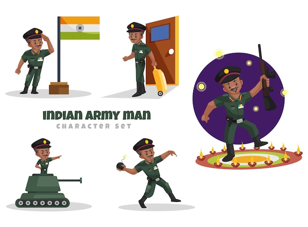 Premium Vector | Cartoon illustration of indian army man character set