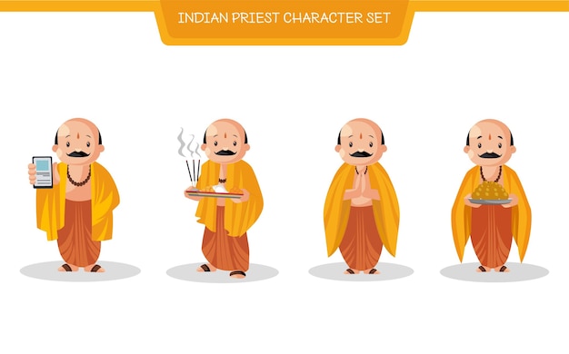 Premium Vector | Cartoon illustration of indian priest character set