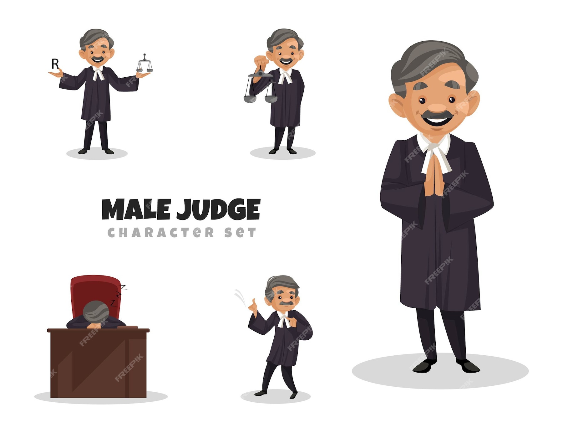 Premium Vector | Cartoon illustration of male judge character set