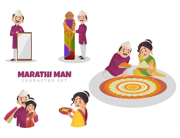 Premium Vector | Cartoon illustration of marathi man character set