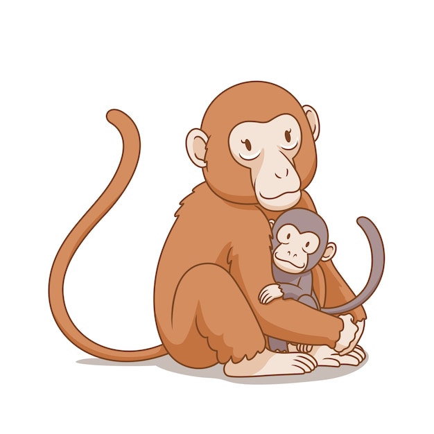 Download Cartoon illustration of mother monkey hug the baby monkey ...