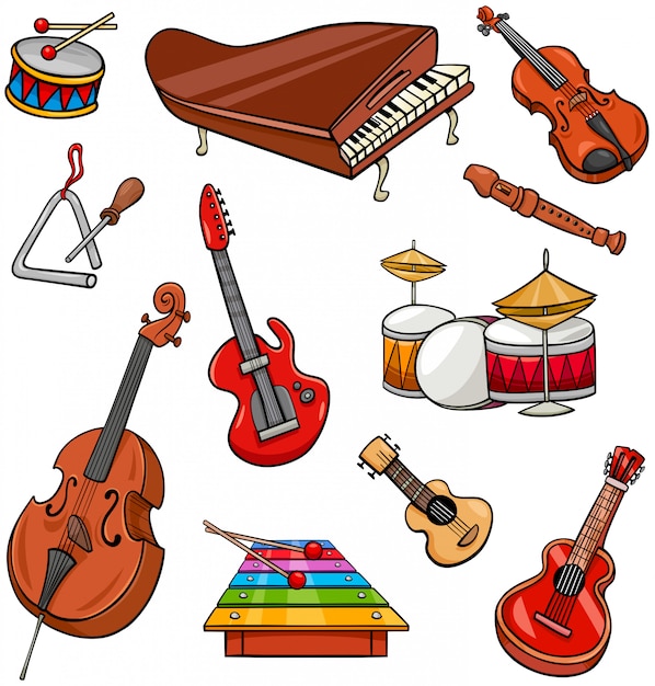 Premium Vector | Cartoon illustration of musical instruments set