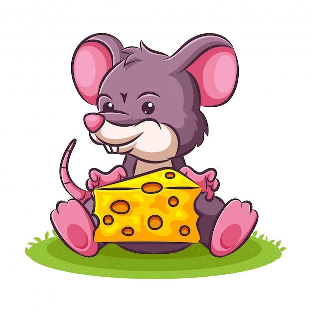かわいいネズミとチーズの漫画イラスト プレミアムベクター