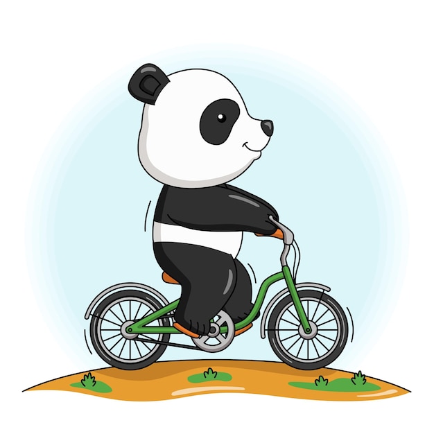 自転車に乗ってかわいいパンダの漫画イラスト プレミアムベクター