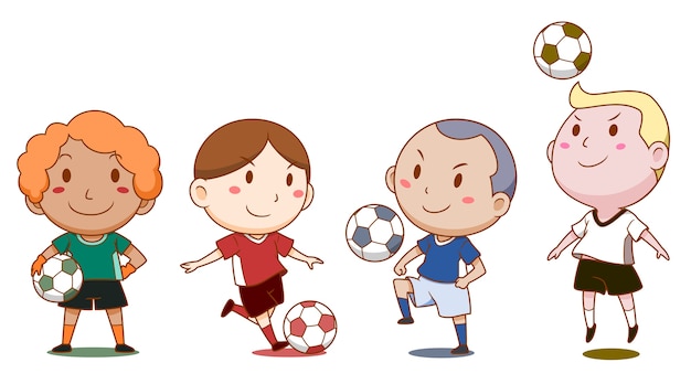 プレミアムベクター かわいいサッカー選手の漫画のイラスト