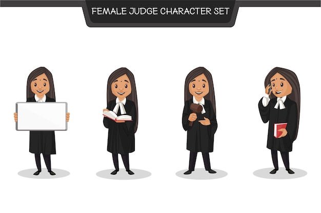 女性裁判官の文字セットの漫画イラスト プレミアムベクター