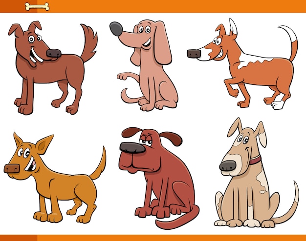面白い犬と子犬の漫画の動物のキャラクターセットの漫画イラスト プレミアムベクター