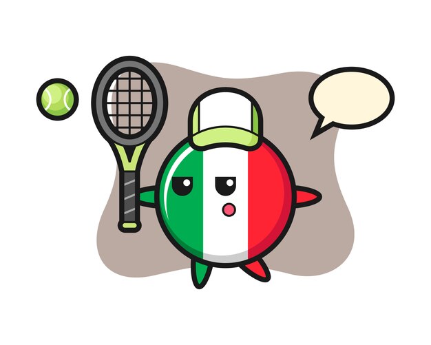 テニスプレーヤー かわいいスタイル ステッカー ロゴ要素としてイタリアの旗バッジの漫画イラスト プレミアムベクター