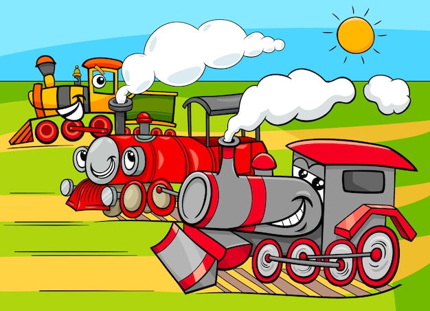 蒸気機関車の漫画イラスト プレミアムベクター