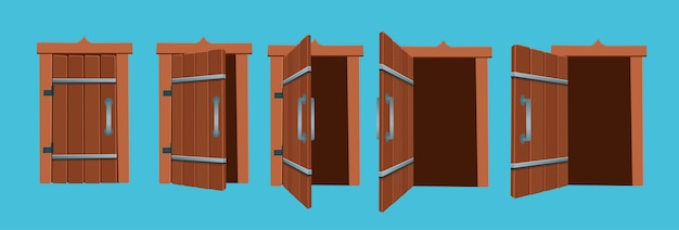 開いたドアと閉じたドアの漫画イラスト プレミアムベクター