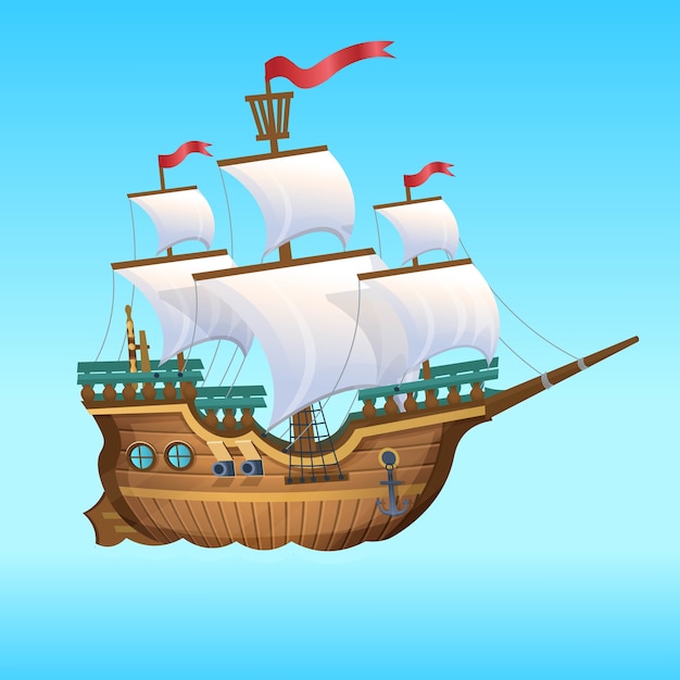 漫画イラスト 海賊船 帆船 プレミアムベクター
