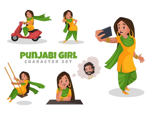 Premium Vector | Cartoon Illustration Of Punjabi Girl Character Set