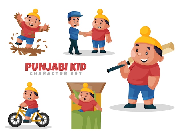 Premium Vector | Cartoon illustration of punjabi kid character set