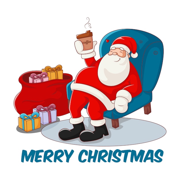 Cartoon Illustration Of Santa Claus Sitting On Chair Premium Vector