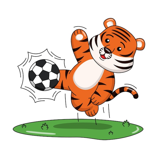 Premium Vector | Cartoon illustration of a tiger playing soccer
