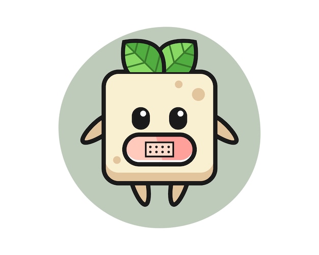 Premium Vector | Cartoon illustration of tofu with tape on mouth, cute