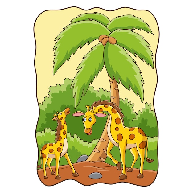 Premium Vector | Cartoon illustration two giraffes playing in the forest