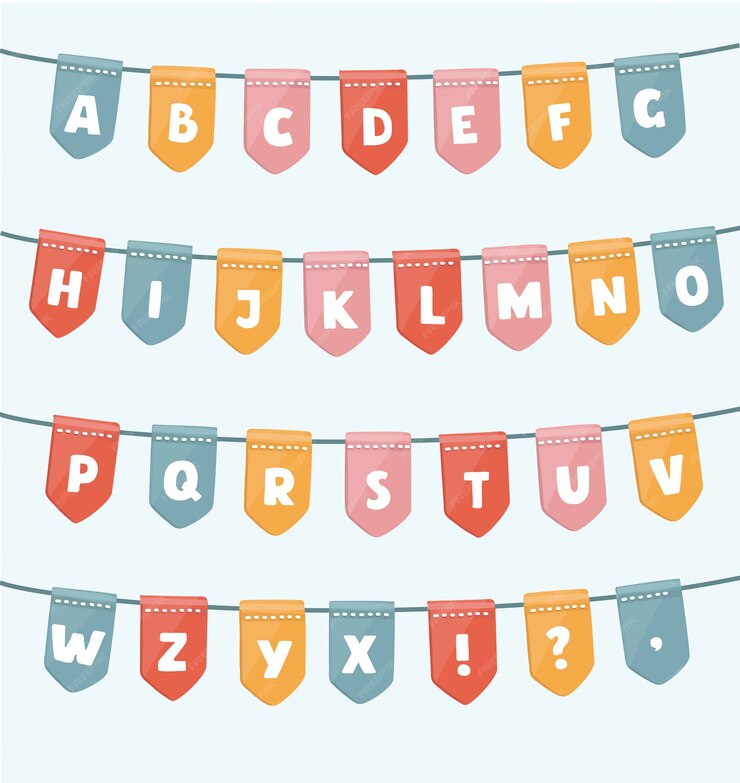 Premium Vector | Cartoon illustration of uppercase abc set with party flags