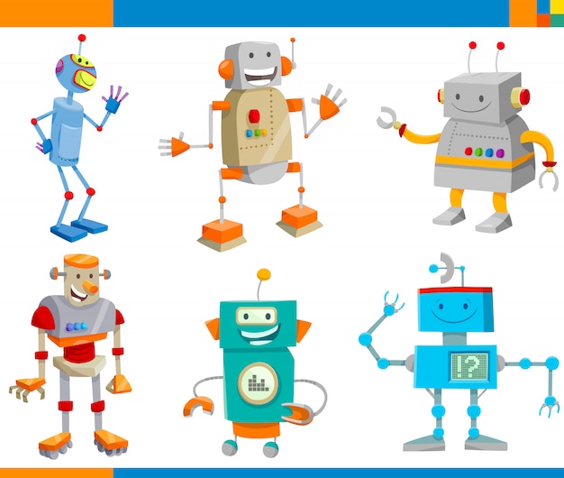 Premium Vector | Cartoon illustrations of funny robots characters set