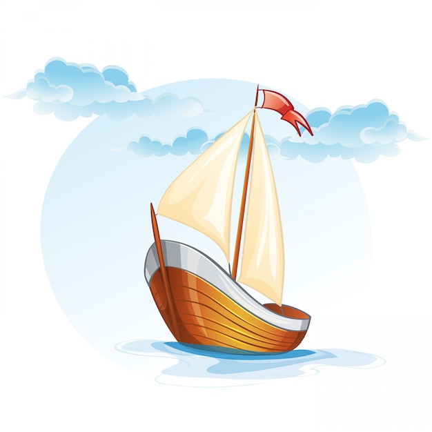 Premium Vector | Cartoon image of a wooden sailing boat.