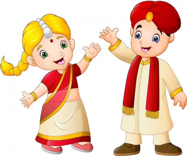 Premium Vector | Cartoon indian couple wearing traditional costumes