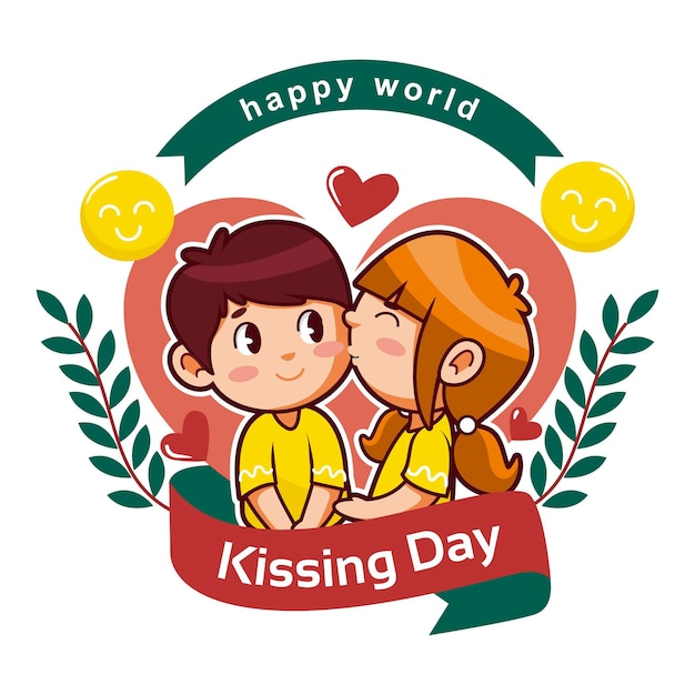 Free Vector | Cartoon international kissing day illustration