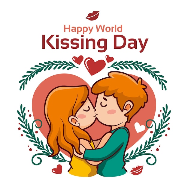 Free Vector Cartoon international kissing day illustration