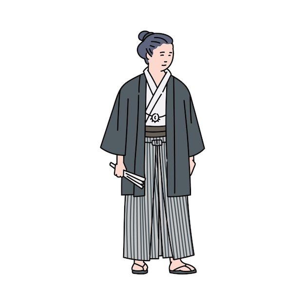 Premium Vector | Cartoon japanese man in traditional costume standing ...