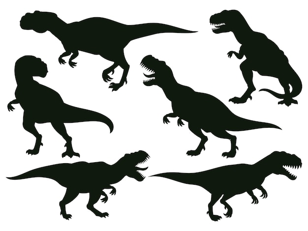 漫画のジュラ紀の捕食者ティラノサウルスレックス 絶滅したt レックスのシルエット ジュラ紀の古代の捕食者 T Rexラプターモンスターベクトルイラスト ティラノサウルスレックスのシルエット 巨大なモンスターと恐竜 プレミアムベクター