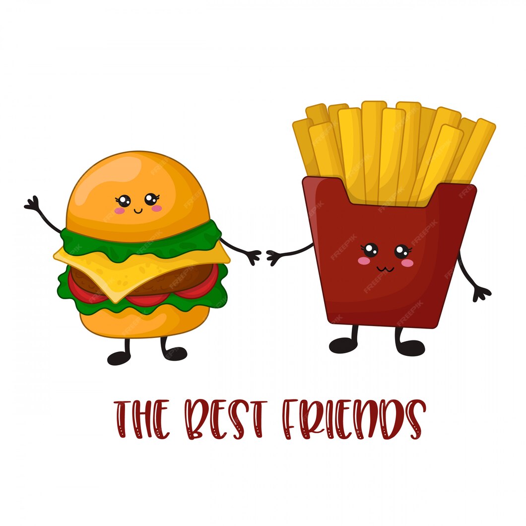 Premium Vector | Cartoon kawaii fast food - hamburger and french fries