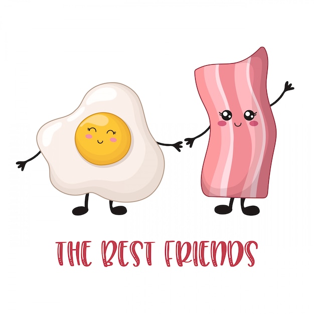 Premium Vector Cartoon Kawaii Food Bacon And Scrambled Eggs