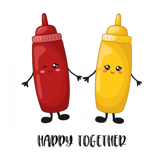 Premium Vector | Cartoon kawaii food - sfast food, ketchup, mustard