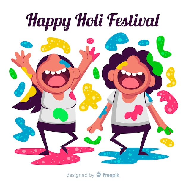 Cartoon kids holi festival background Vector Free Download