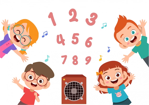  Cartoon kids with 123 numbers