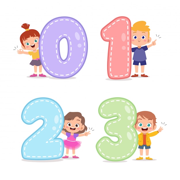 Premium Vector | Cartoon kids with 123 numbers