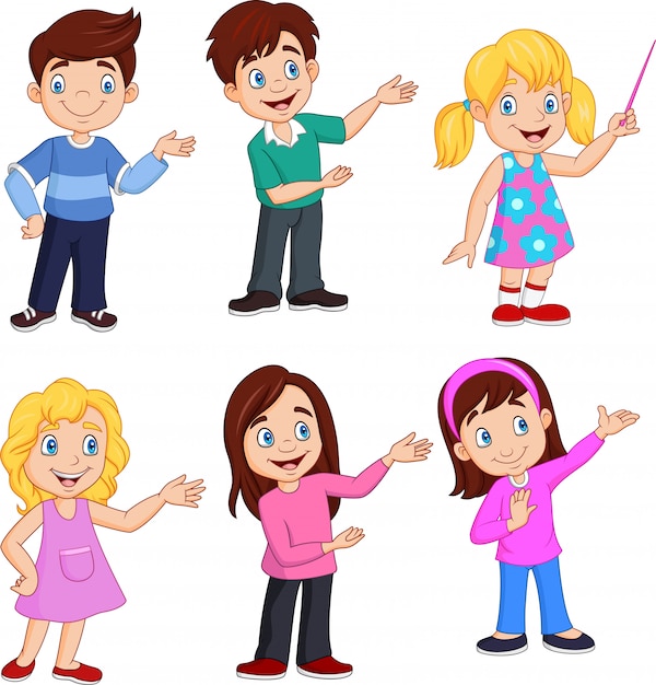 Premium Vector | Cartoon kids with different posing