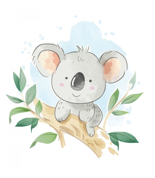 Premium Vector | Cartoon koala sitting on the tree branch illustration