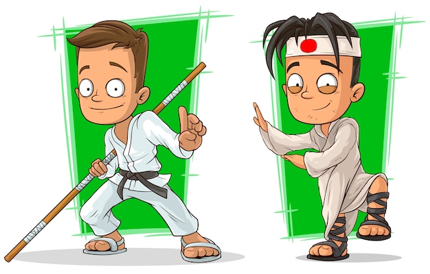 Premium Vector | Cartoon kung fu boys character set